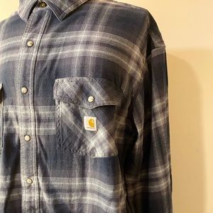 Carhartt Button Down Plaid Snap Front Relaxed Fit Rugged  Flex Blue XXL Tall